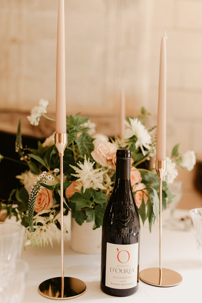 Red wine bottle on a wedding table