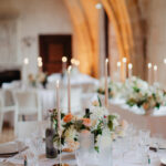 Wedding dinner table setting with candlelight