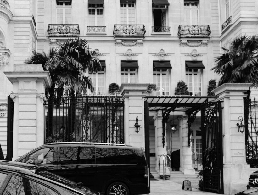 Entrance of shangri-la palace black and white picture