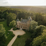 Château de Méridon drone view. Destination wedding in château near paris.